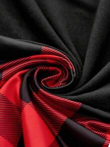 SHEIN LUNE Langarm Damen T-Shirt mit Saum- und Manschetten-Karomuster-Details, Grafik-Shirts für Damen Tops für den Frühling