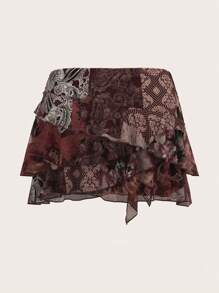 SHEIN ICON Low-Waist Multi-Layer Mesh Print Mini Skirt
