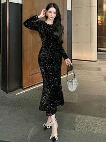 DAZY Women's Sequin Midi Party Dress, Suitable For Spring, Summer, Valentine's Day Prom Dress Party Women