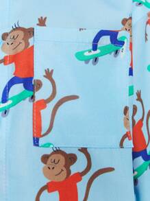 SHEIN Young Boys Autumn And Winter Blue All-Over Monkey Print Simple Loose Daily Casual Shirts - Blue - View 4