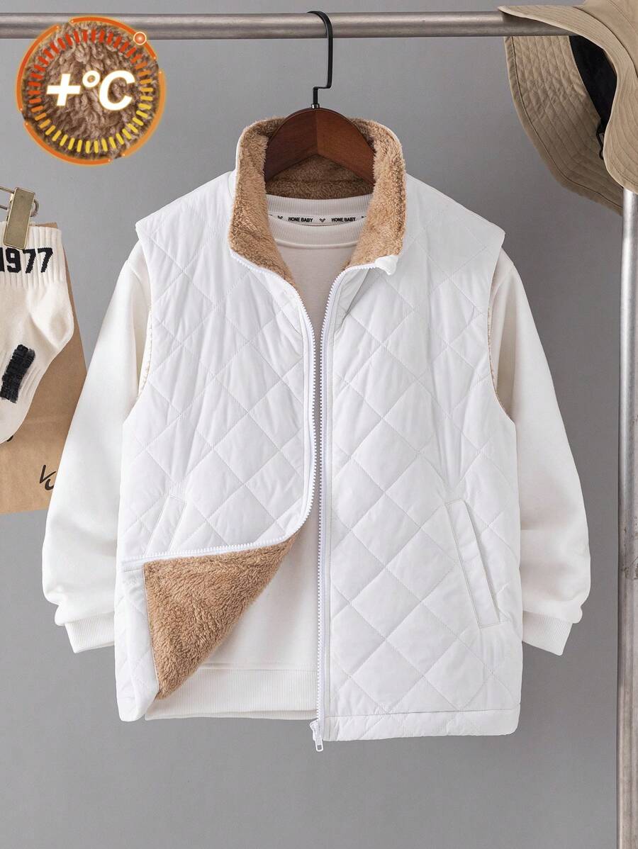 SHEIN Chaleco informal deportivo de felpa con cuello redondo para niño preadolescente - Blanco - Ver 1