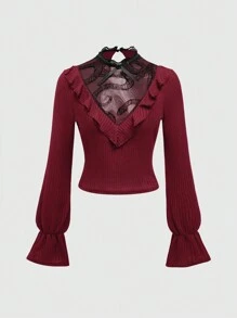 ROMWE Goth Vintage Gothic Snake Print Mesh Puff Sleeve Top