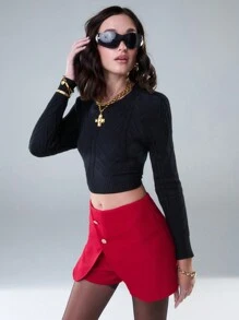 TypaGal Pantalones cortos con detalle asimétrico de botón envolvente para ropa de Año Nuevo