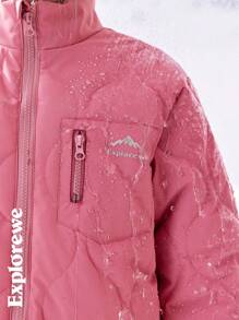 SHEIN Tween Girl Clothes Girls Winter Coat Padded Coat Zip Up Print Cold Weather School Casual Outdoor - Baby Pink - View 7