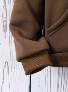 SHEIN Tween Boy Solid Color Zip-Up Sweatshirt, Casual & Stylish For Everyday Wear - Brown - View 6