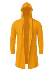 Manfinity Homme Men's Solid Color Long Sleeve Casual Hooded Cardigan, Autumn/Winter