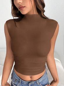 SHEIN EZwear Funnel Neck Ruched Tank Top Summer Outfits