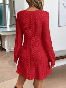 SHEIN LUNE Valentine's Day Sweater Women Dress Red Sweater Dress Women's Casual Solid Color Waist-Cinched Sweater Dress For Autumn/Winter