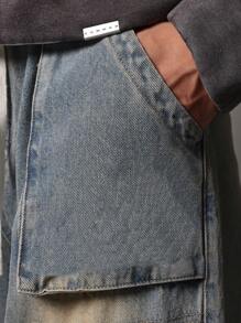 SUMWON 洗水褪色宽松版型多口袋工装牛仔裤 - 藍色 - 查看 6