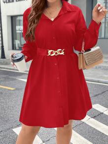 Celure 1pc Women's Long Sleeve Belted Shirt Dress, Casual And Stylish For Daily Wear For New Year Clothes Valentines