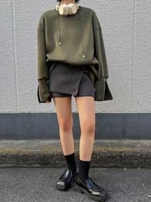 FRIFUL Women's Solid Color Crew Neck Long Sleeve Casual Loose Pullover Sweatshirt, Autumn/Winter,Fall Women Clothes - Green - View 2