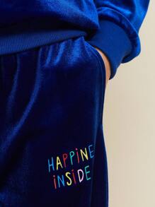 SHEIN 年轻女孩字母印花口袋设计宽松松紧腰哈伦裤