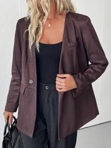 SHEIN LUNE New Relaxed Casual V Neck Fashion Jacket With High Quality Feeling For Women