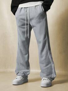 SUMWON Performance Athletic Sweatpants With Side Piping Wide Leg Training Lounge Athleisure Winter Workout Pants Side Pockets Skater Fit - Light Grey - View 1