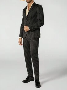 Manfinity VCAY Men Striped Print Single Breasted Blazer, For Fall Winter
