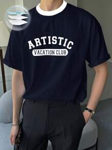 DAZY 男士夏季字母印花T恤、图案T恤 - 藏蓝色 - 查看 1