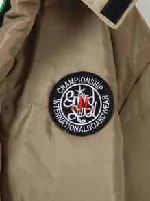 SHEIN Young Boy Cool Letter Print Long Sleeve Thick Padded Lightweight Windbreaker Jacket, Comfy And Versatile For Winter - Army Green - View 8