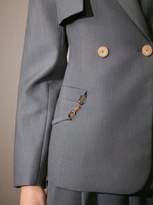 Anewsta Women's Khaki Long Sleeve Jacket With Chain Decor, Minimalist & Stylish