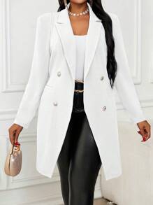 SHEIN Lady Autumn And Winter Elegant Work Navy Blue Leg-Of-Mutton Sleeve Plus Size Coats Winter Women Coat