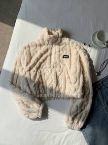 Comfortcana Sudadera informal con cuello alto y cremallera, de color albaricoque, para otoño/invierno