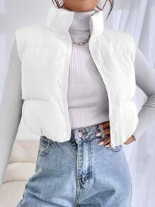 SHEIN EZwear Chaleco chaqueta corta de unicolor casual con cuello alto, para otoño/invierno