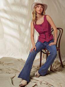 WESTFADE Summer Western High Rise Split Hem Stretch Flared Jeans - Light Wash - View 6