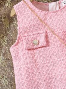 SHEIN Elladie kids Đầm xòe xếp ly cổ tròn màu trơn dễ thương cho bé gái - Hồng - Xem 6