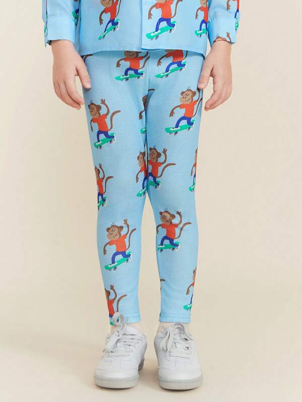 THE HAPPY LOOK Leggings elastici, elastici, cu imprimeu cu maimuță, toamnă și iarnă, pentru băieți tineri