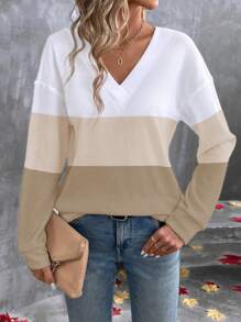 SHEIN LUNE T-shirt manches longues casual blocs de couleurs pour femmes, hauts graphiques d'automne pour femmes pour tenue de printemps