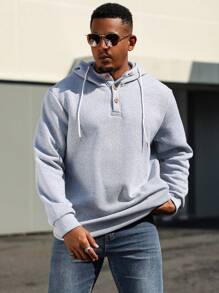Manfinity Homme 1pc Men's Solid Color Drawstring Hoodie, Mature Casual Design, Autumn