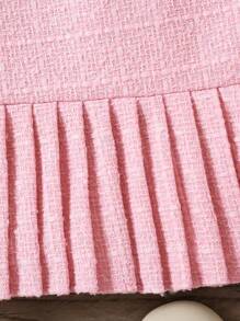 SHEIN Elladie kids Đầm xòe xếp ly cổ tròn màu trơn dễ thương cho bé gái - Hồng - Xem 4