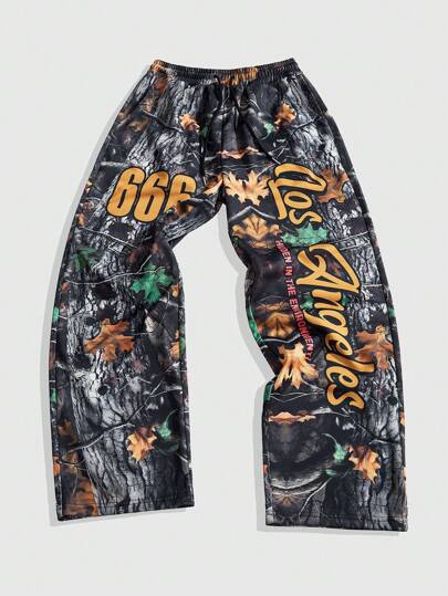 Street Life Men's Loose Fit Camo Tree Branch & Withered Wood Camouflage Pants, Streetwear