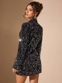 SHEIN BAE Sequin Patchwork Front Button Long Sleeve Elegant Blazer Jacket