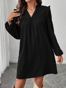 SHEIN LUNE Vestido corto rojo de fiesta de Navidad para mujer con mangas largas, para otoño - Negro - Ver 1