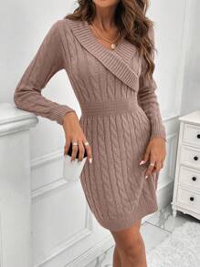 SHEIN Clasi Vestido de suéter casual y elegante de unicolor de manga larga con abotonadura para mujer