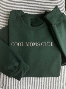 INAWLY Áo nỉ thêu "Cool Mom", Áo nỉ cổ tròn thêu, Quà tặng Ngày của Mẹ, Quà tặng cho Mẹ, Áo dài tay tốt nghiệp, Trở lại trường, Tốt nghiệp, Giáo viên dành cho nữ, Áo nỉ chui đầu mùa thu trở lại trường - Màu xanh lá cây đậm - Xem 1