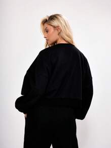 MUSERA Crew Neck Logo Embroidery Sweatshirt - Black - View 4