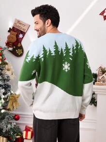 Manfinity Homme Men's Christmas Forest Cabin Snowman Pattern Sweater - Green - View 2