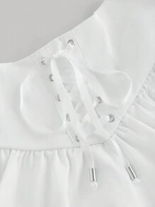 SHEIN MOD 女士纯色腰部索环系带荷叶边下摆短裙 - 白色 - 查看 3