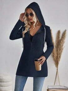 SHEIN LUNE Women'S Solid Color Drawstring Hooded Jacket