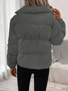 SHEIN LUNE Abrigo acolchado de pana de color liso informal, para otoño/invierno