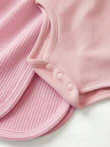 Cozy Pixies 5pcs Set Baby Girls' Solid Color Knit Soft Round Neck Long Sleeve Jumpsuit, Hat, Gloves, Blanket - Multicolor - View 5