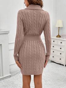SHEIN Clasi Vestido de suéter casual y elegante de unicolor de manga larga con abotonadura para mujer