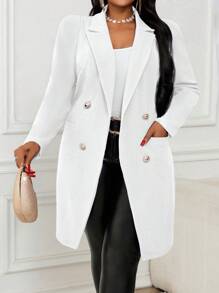 SHEIN Lady Autumn And Winter Elegant Work Navy Blue Leg-Of-Mutton Sleeve Plus Size Coats Winter Women Coat