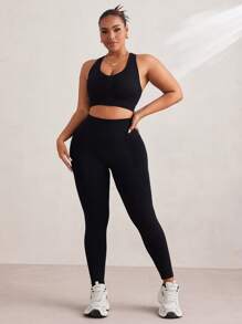SHEIN Sport Studio Plus Solid Tummy Control Sports Leggings