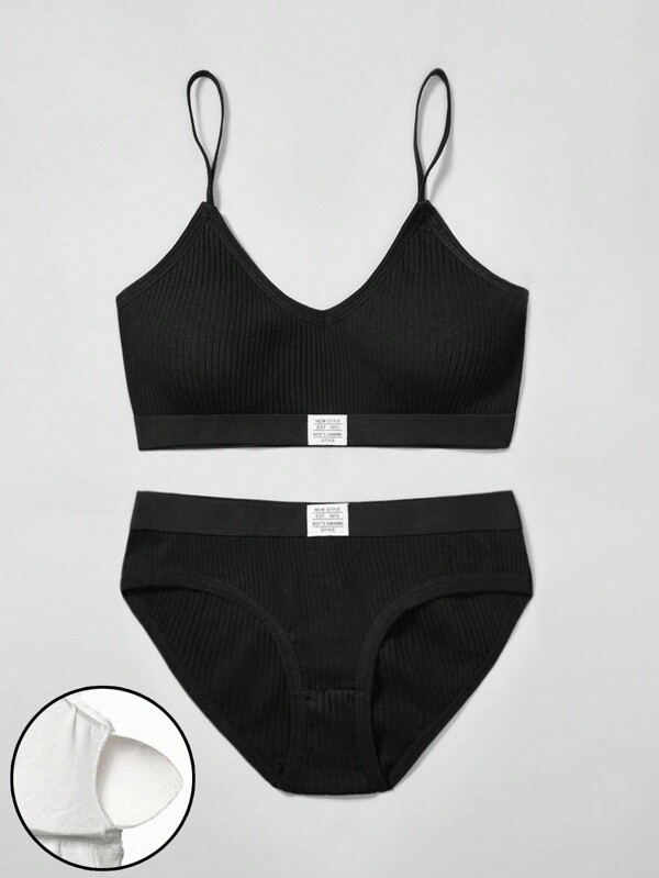 SHEIN 2 sztuki/zestaw dla nastoletniej dziewczyny wygodny biustonosz bezprzewodowy z podszewką i trójkątnymi majtkami miękki przyjazny dla skóry zestaw bielizny