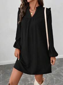 SHEIN LUNE Vestido corto rojo de fiesta de Navidad para mujer con mangas largas, para otoño - Negro - Ver 6