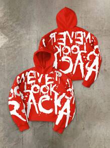 Manfinity EMRG Men's Streetwear Graffiti English Text Print Graffiti Font White Short Hoodie