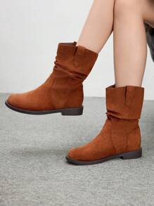 CUCCOO BIZCHIC Botas de tobillo para mujer, botas de media pantorrilla con efecto caído, puntera redonda y tacón plano para el Día de San Valentín - Camel - Ver 3