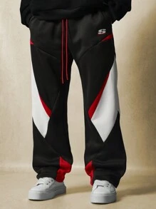 SUMWON 运动田径性能慢跑运动裤健身房训练裤，带撞色拼接和弹性袖口，舒适运动服秋冬健身 - 彩色 - 查看 2